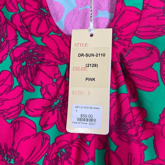 NWT Aryeh Vibrant Hot Pink and Green Midi Dress Sz S - Picture 5 of 10